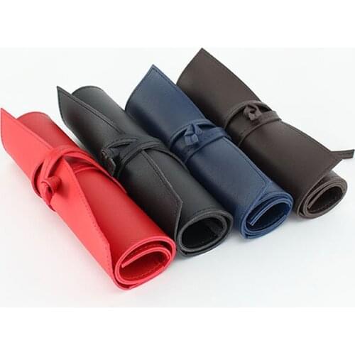 Personalized Leather Roll Case Retro Pencil Case Office Business Pen Curtain Roll Stationery Bag Stationery Storage Bag