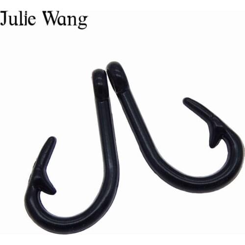 Julie Wang 5PCS Black Large Size Fish Hook Shape Charms For Punk Rock Necklace Bracelet Jewelry Making DIY Handmade Accessory