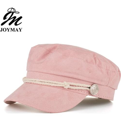 Joymay Military Hat Caps Beret Winter Hats For Women Men Pu Leather Brim Wool Knitted Cap Black Bone Female Vintage Gorra BR026