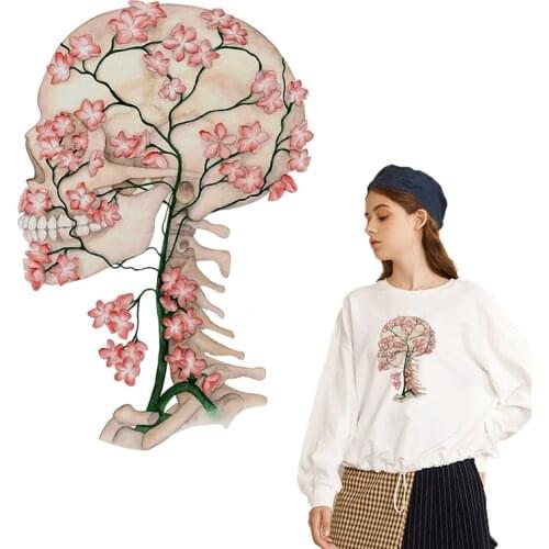 Beautiful Flower Skull Iron-On Transfers For Clothing Stickers Heat Transfer Vinyl Patch Stripe Patches on Clothes Applique DIY