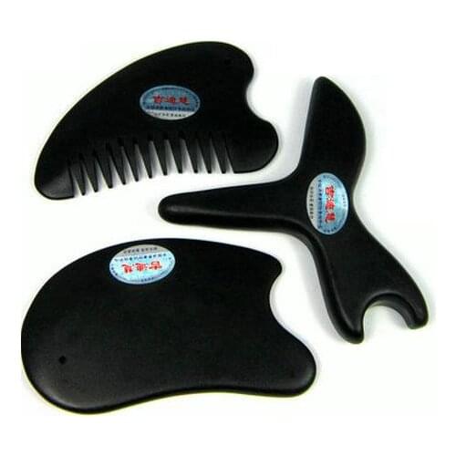 3pcs/lot Sibin bian stone T shaped 100% Natural black bian stone body face Massager Gua sha scrape guasha plate acupoint massage