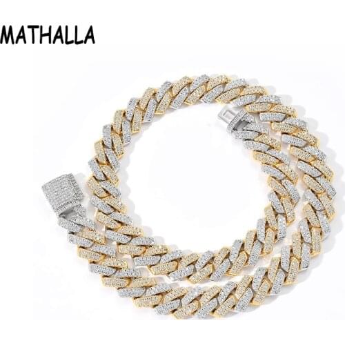 MATHALLA 14MM Cubic Zircon Paved Cuban Chain Choker Jewelry Hiphop Mens Brass 14K Real Gold Plated Iced Out CZ Chain Necklace