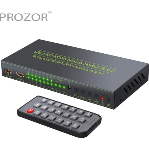 PROZOR 4K 6 In 2 Out HDMI-Compatible Matrix Switch Video Switcher Splitter Support ARC PIP Audio Extractor with SPDIF 3.5mm Out