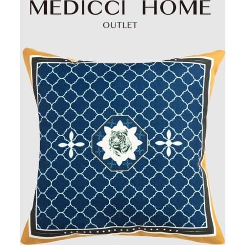 Medicci Home Blue Denim Canvas Pillow Covers Tiger Head Print Modern Neutral Pillowcase Tatami Sitting Room Bedroom Cushion Case