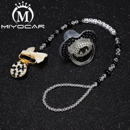 MIYOCAR bling black white pacifier clip any name personalized pacifier holder dummy clip with bling black white pacifier SP006