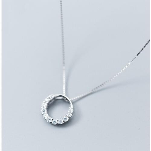 MloveAcc 925 Sterling Silver Clear CZ Round Shape Pendant Necklaces for Women Party Jewelry