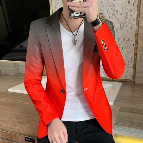Men New Male Gradient Suit Jacket Masculino Korean Style Slim Fit Casual Men Fashion Trend Dress Jacket