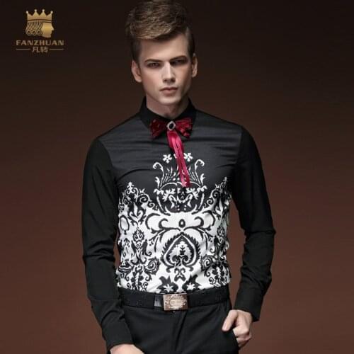 Fanzhuan Free shipping New male fashion casual Mens personality printed wave point Shirt long Sleeved 15209 blouse metrosexual