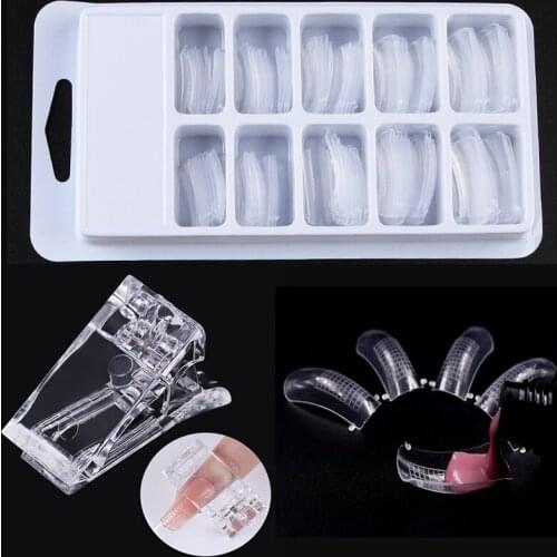 100PCs FALSE NAILS MODE Clear Full Cover Extended Flase Tips Scale Tools With Clip UV Gel Acrylic Quickly Extended False Nails