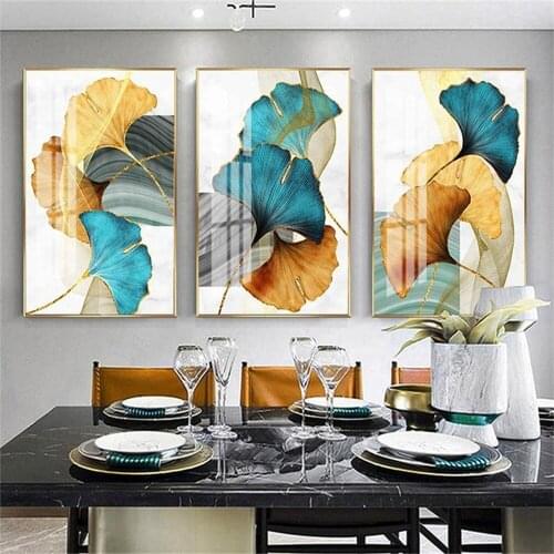 Nordic Golden Plant Leaf Canvas Painting Light Luxury Abstract Ginkgo Leaf Poster Restaurant Bedroom Living Room Decor Aesthetic