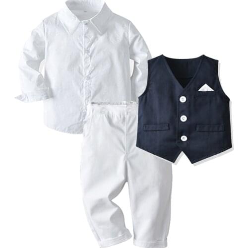 2020 New Fashion Childrens Suits Baby Suit 3Pcs/Set Kids Baby Boys Business Suit Solid Shirt+Vest+Pants Set For Boys 1-6 Age