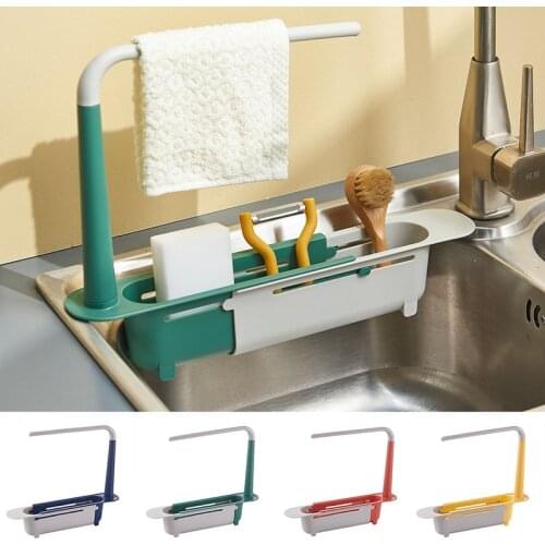 Telescopic Sink Drain Rack Organizer Retractable Sink Rack Adjustable Soap Sponge Towel Holder Storage Basket Kitchen Organizer