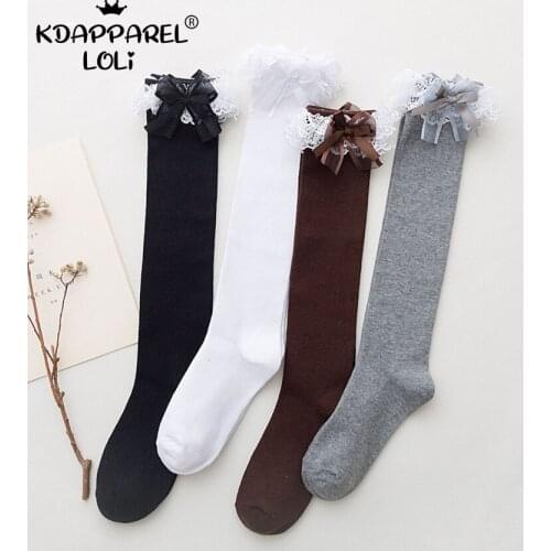 Autumn Winter Lolita Socks Lace Pantynose Japanese Students Middle Stockings Black White Cotton Kawaii Stockings Socks For Women