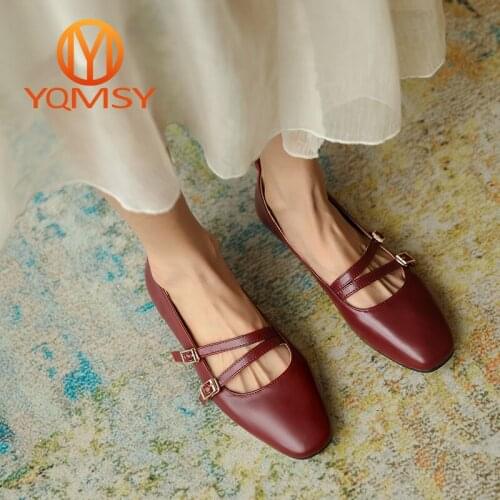 YQMSY Casual Womens Flats Low-Heeled Square Toe Leisure Buckle Strap Flats Comfortable Office Lady Commute Handwork Shoes AS75