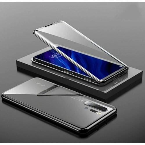 Luxury 360° Full Protection Magnetic Metal Bumper Double Tempered Glass Case for Huawei P30 P30 Pro Heavy Duty Defender Cover