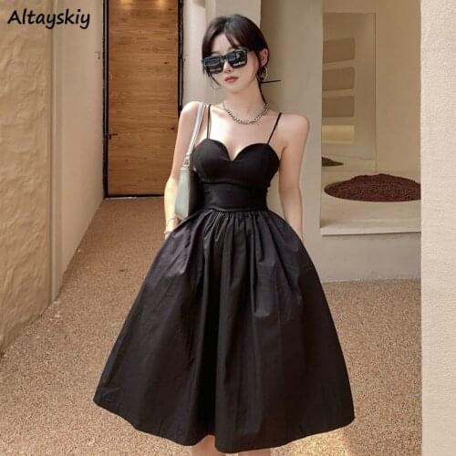 Dresses Womens Sleeveless Solid Vintage Sundress High Waist Elegant A-line Fashion French Retro Summer Female Vestidos Backless