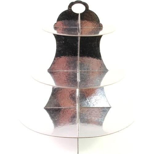 Sliver Cardboard Cake Holder Happy Birthday Party Glittering Wedding Cupcake Stand Supplies Decoration Favor