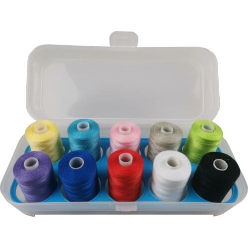 Sewing Machine Thread Polyester 1000 Yards 10 Colors Super Strong Kevler With Clear Plastic Storage Case