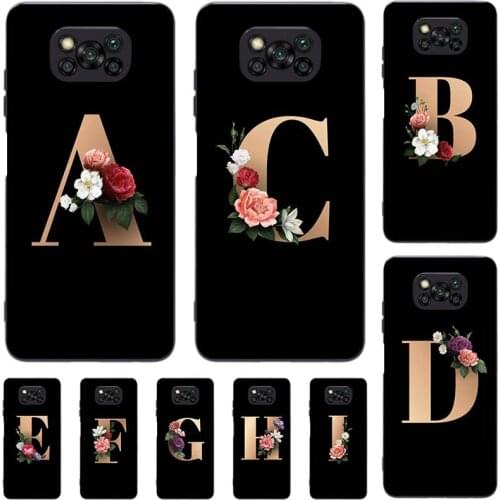 For Xiaomi Pocophone Poco X3 NFC Case Cute Lovely Cartoon Pattern Flowers Black Letters Silicone Soft Cover
