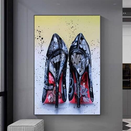 Modern Graffiti Art High Heel Shoes Posters and Prints Canvas Paintings Wall Art Pictures for Living Room Decor No Frame