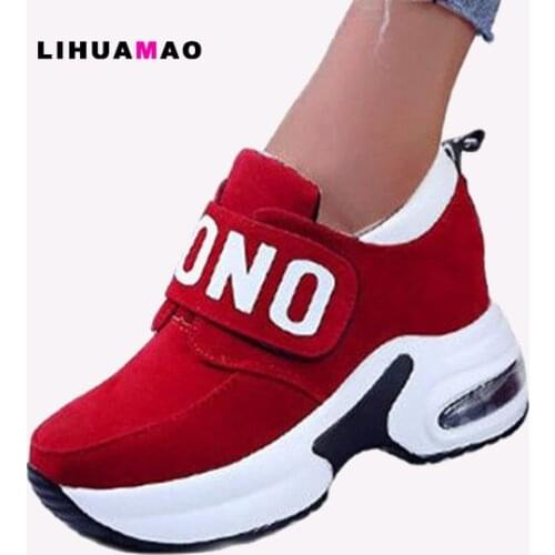 LIHUAMAO 6cm wedges shoes height increasing round toe thick outsole Casual shoes outdoor sneaker comfortable walking