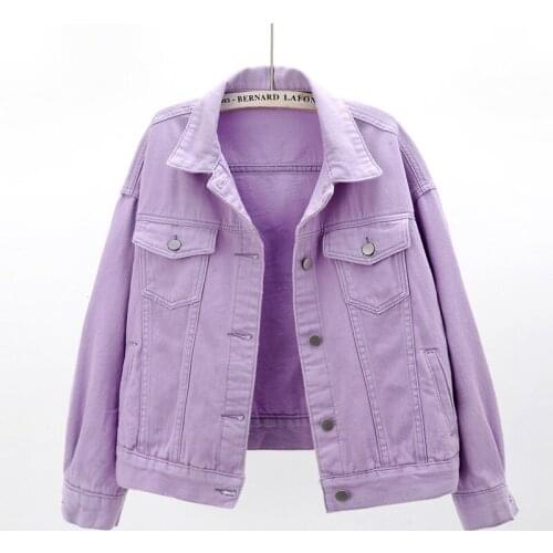 2020 New Spring Autumn Candy color Long-sleeved Denim Jacket Black Short Loose Women Jeans Jacket Student Denim Coat Casual Tops