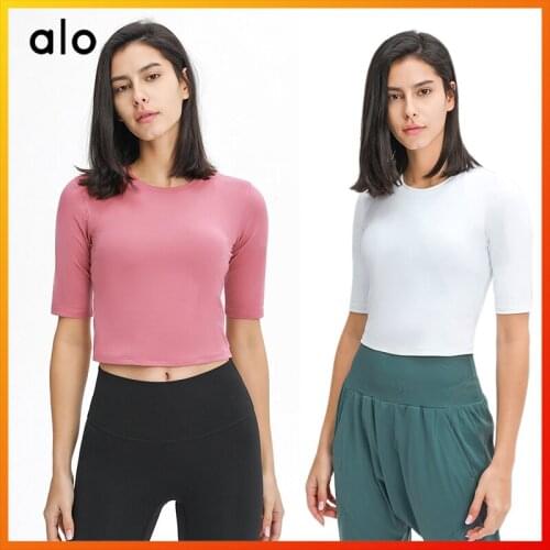 Alo Yoga 2021 Summer Womens Crop Top Solid Color Four-color Short-sleeved Fitness Running Sports Top DS059