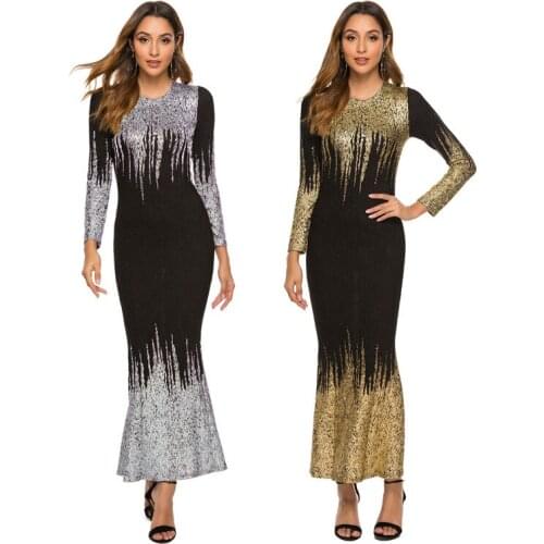 Bronzing Printed Bodycon Women Dress Elegant O Neck Long Sleeve Mermaid Dress Spring Club Party Long Maxi Dresses Vestidos Femme