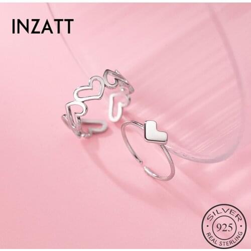 INZATT Real 925 Sterling Silver Hollow Heart Adjustable Ring For Fashion Women Party Fine Jewelry Minimalist Accessories