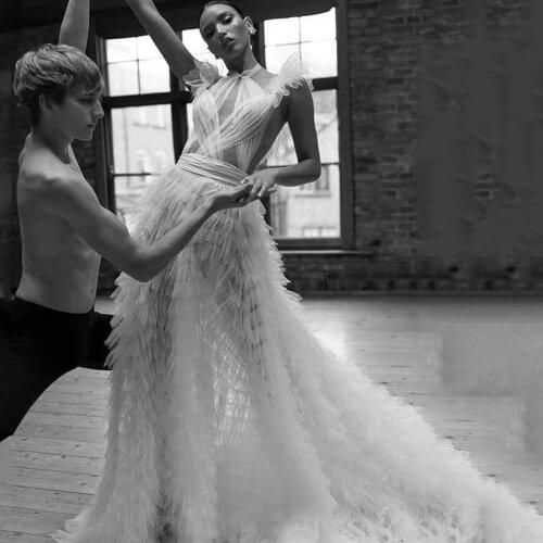 2019 New Arrival Black White Elegant Long Maxi Evening Celebrity party Dress Vestidos Cascading Mesh Hollow Out Mermaid Club