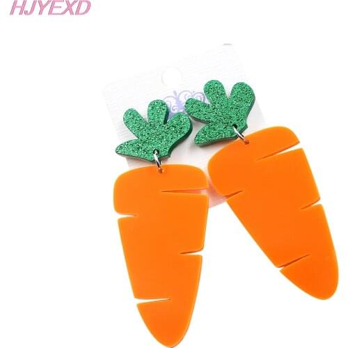 1pair) HP099- Acrylic Carrot Dangle Earrings Orange Green Glitter Easter