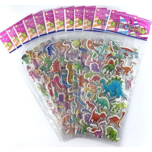 12 Sheets/set 3D dinosaur stickers for kids toys home wall decor cartoon sticker scrapbooking for kids boys notebook diary label