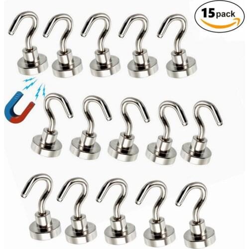 15Pcs Magnetic Hooks Heavy Duty Magnet Hook with Strong Permanent Neodymium Powerful Hanger for Kitchen Bedroom Outdoor BBQ #40