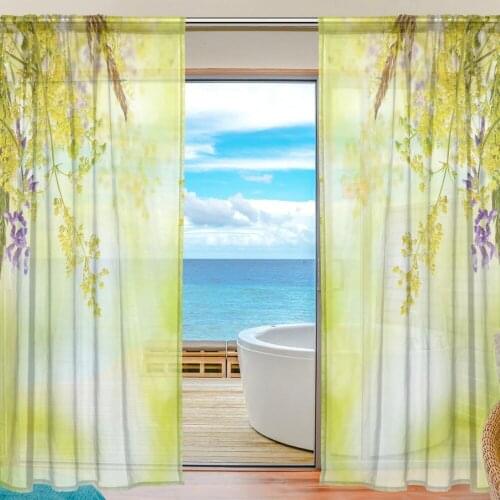 2Pcs Window Treatments Curtain Living Room Beautiful Flower Curtains Transparent Tulle Drapes Bedroom Custom Living Room Curtain