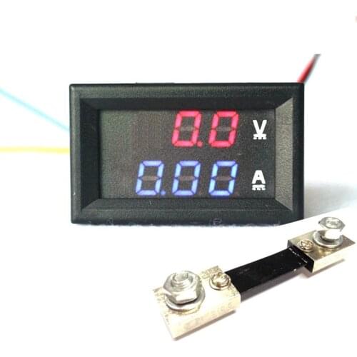 2 in1 0.28" DC 0-100V 50A/100A Red Blue Voltmeter Ammeter Voltage Current Detector Meter With 50A 75mV / 100A Ampere Shunt