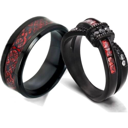 2020 Fashion Couple Rings for lover Simple Stainless Steel Men Ring Cute Bow Zircon Women Rings Engagement Wedding Band Gift