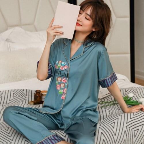 2021 New Short Sleeve Pajamas Set for Women Rayon Sleepwear 2PCS Nightwear Cute Cartoon Homewear Summer Lounge Pyjamas