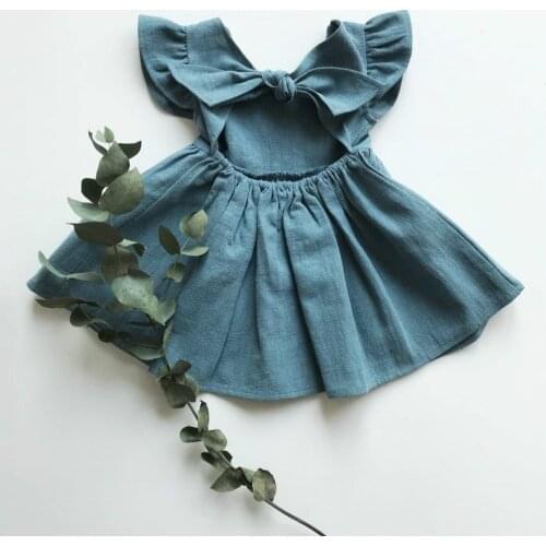 2021 girls baby spring and summer dresses cotton and linen solid color childrens skirt bow princess skirt tutu skirt
