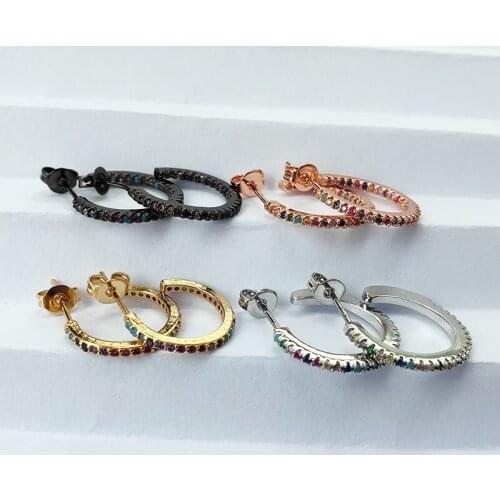 4 Pairs High Quality stud Earring Colorful Rainbow cubic zirconia micro pave CZ circle earrings for Lady Girl jewelry ER846