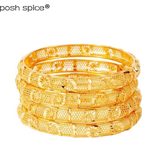 4pcs Bridal Jewelry Indian Bracelets Arabic Bangles with Charm Ethiopian African Gold Bracelets&Bangles Dubai Bangles for Women