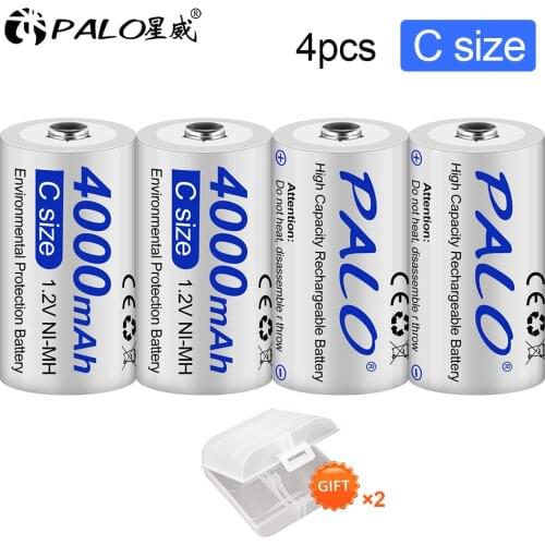 PALO 1-12pcs C Size Rechargeable Battery 4000mAh LR14 Type C Battery 1.2V NI-MH Rechargeable C Battery for Flashlight Gas Cooker