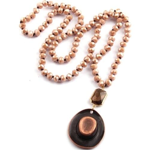 Free Shipping Fashion Bohemian Tribal Jewelry Long Crystal Glass Knotted Hat Pendant Necklaces