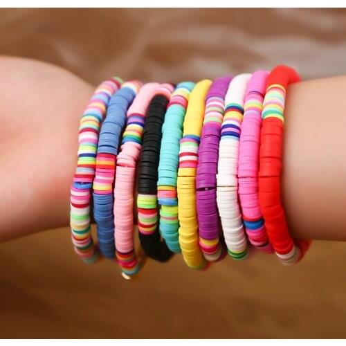 Bohemian Polymer Clay Discs charm Bracelet for Women Handmade Adjustable Beads Charm Bracelets Men Jewelry pulseras mujer