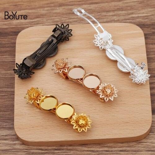 BoYuTe Custom Made (100 Pieces/Lot) Filigree Lotus Hairpin with 12MM Cabochon Base Diy Handmade Jewelry Accessories