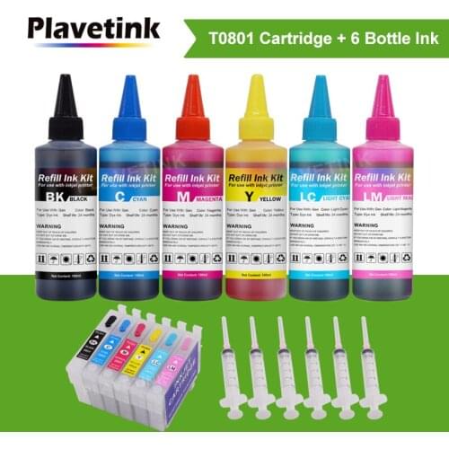 Plavetink T0801 - T0806 Ink Refill Cartridges For Epson Stylus PX650W 660 660+ 700W 710W 720WD + 6×100ml Bottle Printer Ink