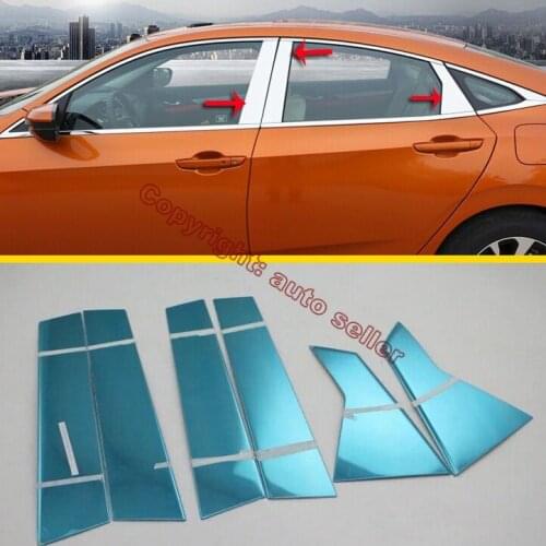 Stainless Steel Decorate Accessories Window Pillar Post Cover Trim For Honda Civic 2016 2017