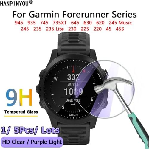 For Garmin Forerunner 745 945 45 645 225 245 230 735XT Clear / Purple Light 2.5D Slim Tempered Glass Film Screen Protector Guard