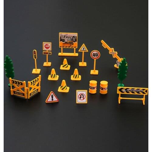 1:64 Traffic Signs Model Toy Road Sign Construction Roadblock Traffic Scene Decoration Educational Toys