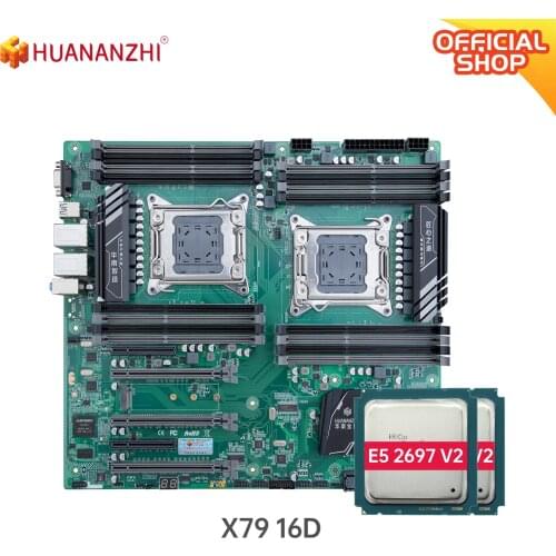 HUANANZHI X79 16D X79 dual motherboard with Intel XEON E5 2697V2*2 memory combo kit set SATA USB3.0 NVME