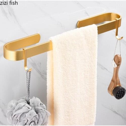 European Modern Luxury Golden Towel Bar Perforated Hook Metal Towel Bar Bathroom Clothes Pendant Bathroom Decoration Accessories